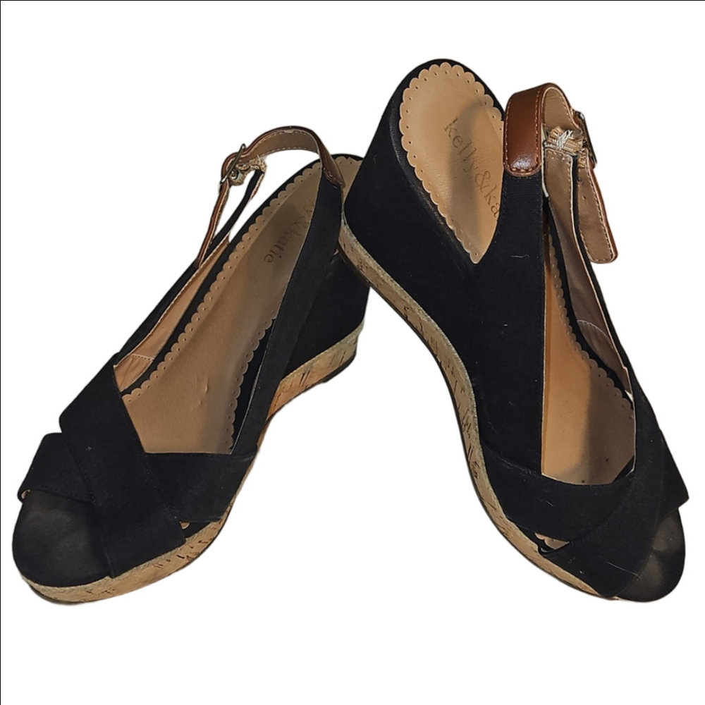 kelly & katie Black and Tan Wedges Size 9